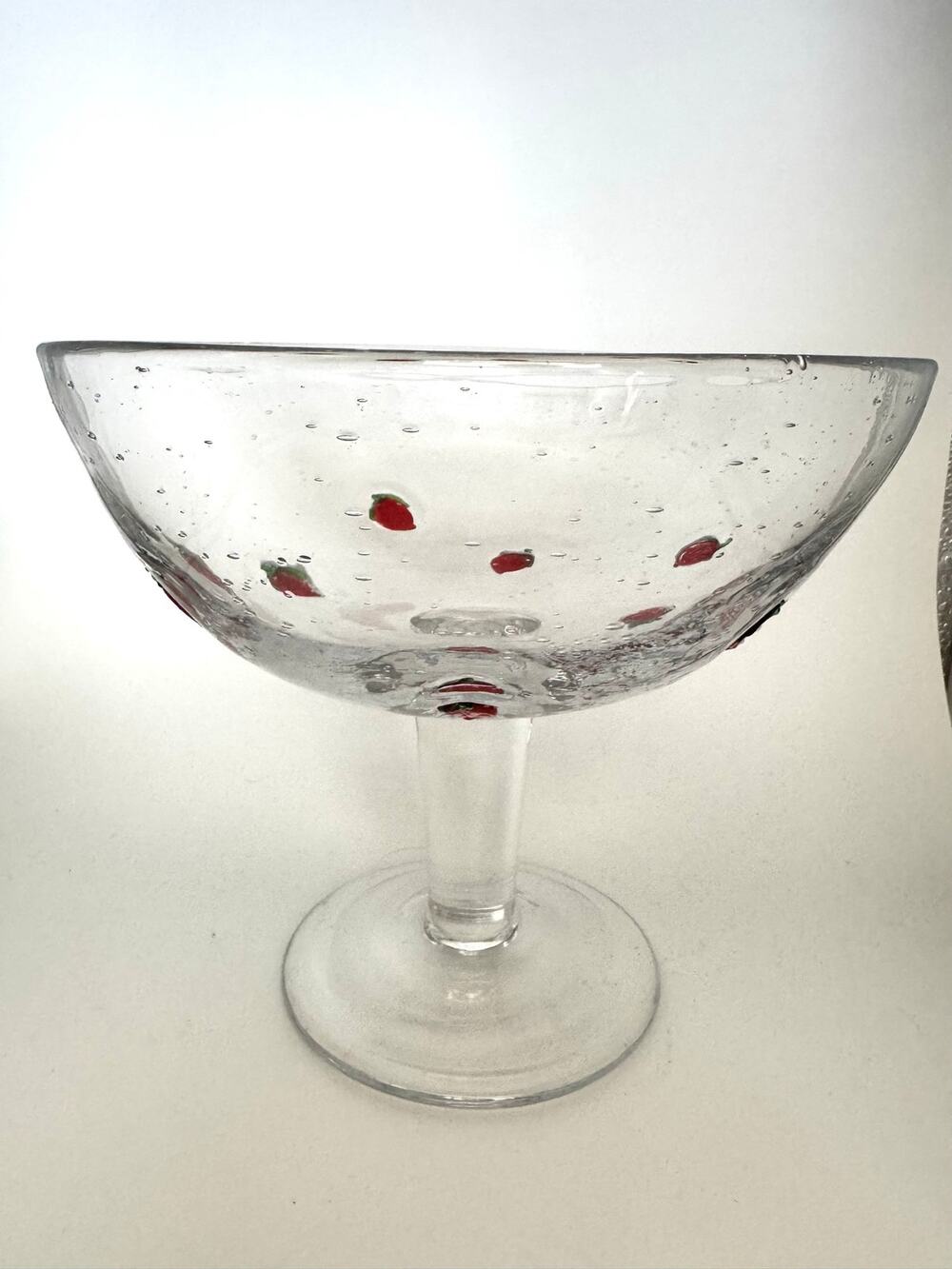 Hadeland Glassverk Hand Blown Bubble Glass Embedded Strawberries Footed Bowl